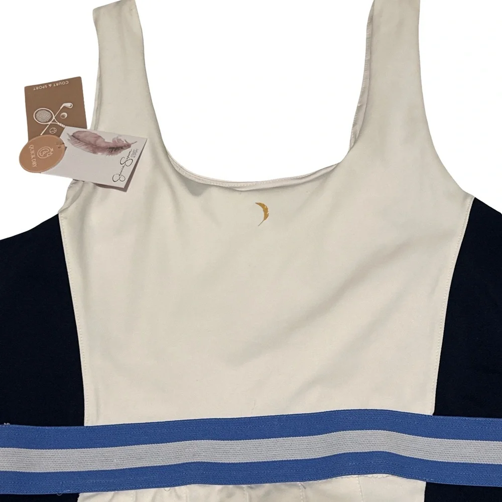NWT Jessica Simpson Court Sport Tennis Dress White Navy Blue Stripe Size Large - Picture 4 of 4